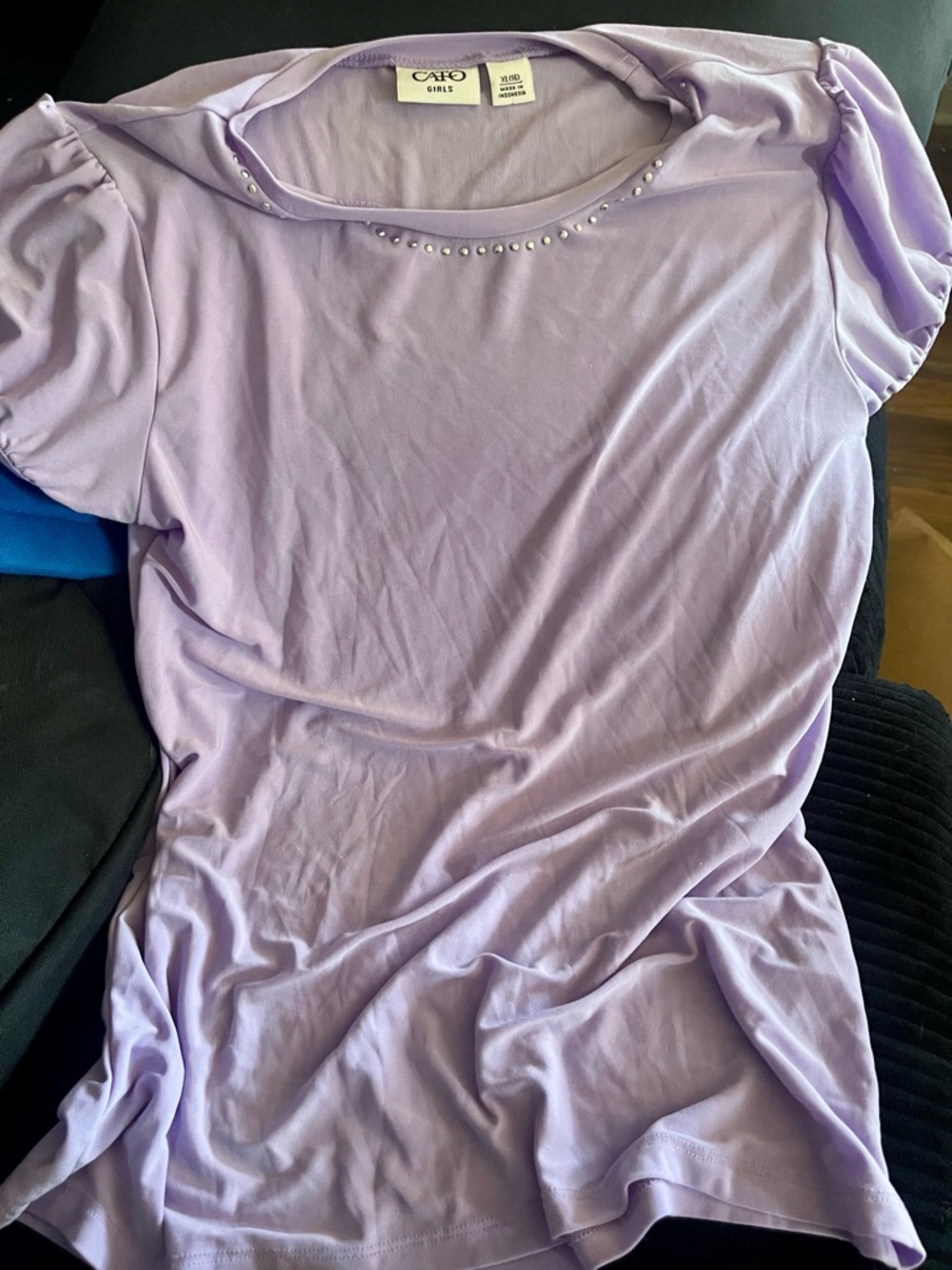 Cato Girls 14-16 Long Lilac Short Sleeve Top with Jewel Trim